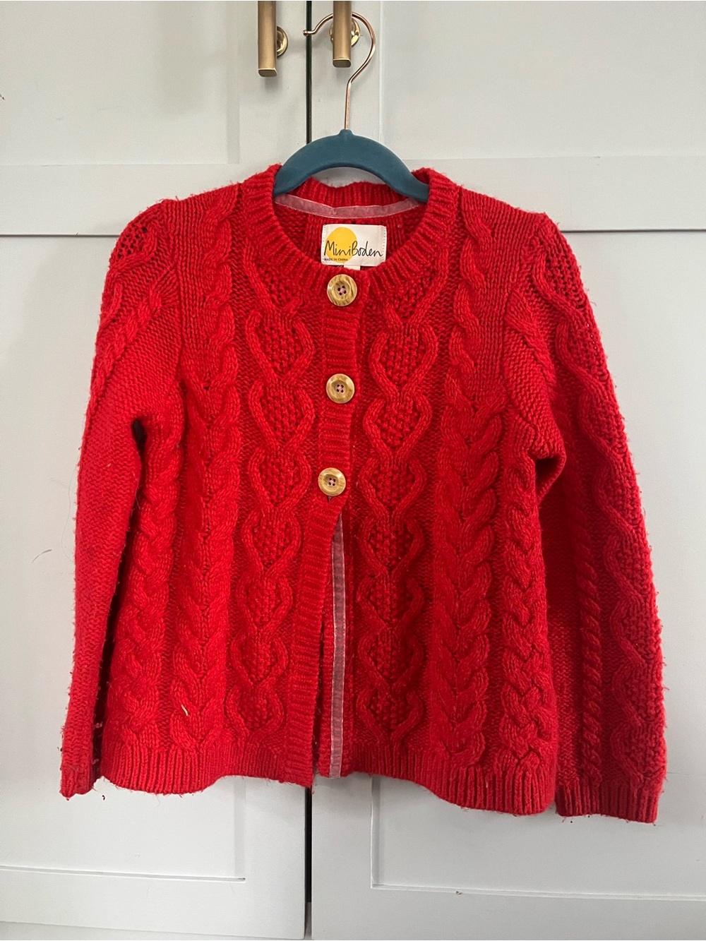 Mini Boden Bright Red Cable Knit Cardigan